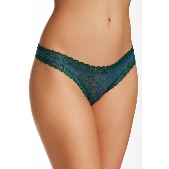 Intimately by Free People Other - FREE PEOPLE INTIMATELY Dark Emerald Green Floral Lace Bow Thong Underwear XS